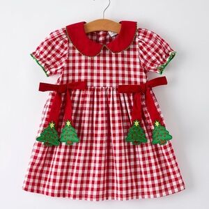 Red and White Checkered Kids Christmas Dress